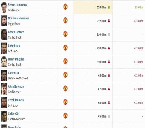 曼聯(lián)球員身價變動：B費下跌至4000萬歐，阿馬德迪亞洛上漲1000萬歐