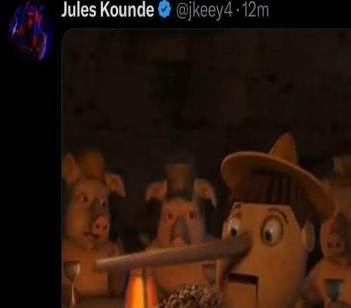 記者稱孔德受傷將缺戰(zhàn)西超杯，球員社媒發(fā)匹諾曹表情回應(yīng)