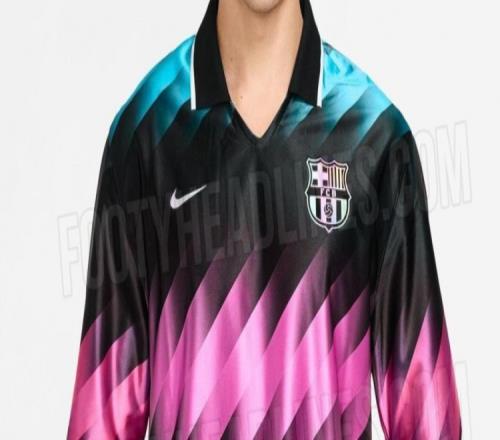 巴薩202627賽季復(fù)古球衣設(shè)計曝光黑色主色調(diào)搭配青綠色粉色漸變條紋_西甲直播