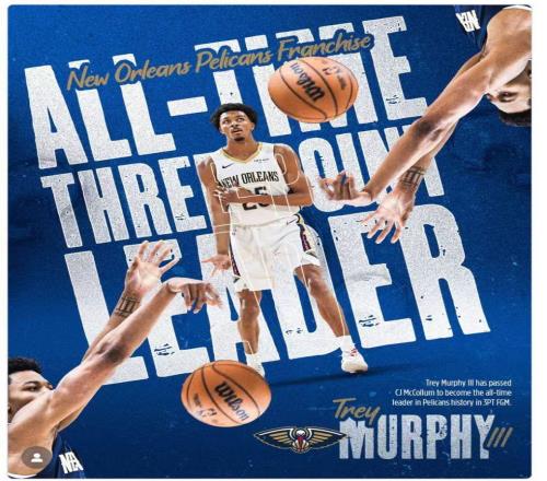 加冕鵜鶘隊史三分王！25歲墨菲超越CJ賽后感謝前隊友教我太多