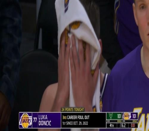 東契奇6犯離場細節(jié)：怒摔護膝毛巾捂臉湖人本季首次關鍵時刻輸球