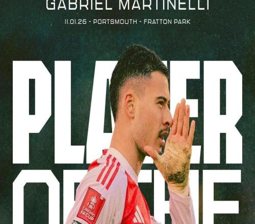 恭喜，槍手生涯首次戴帽的馬丁內利當選阿森納隊內最佳