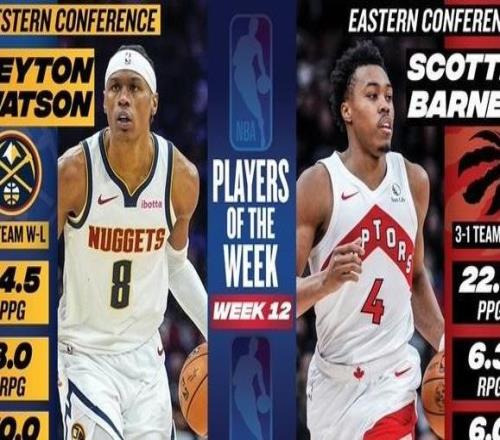 NBA周最佳：佩頓沃特森和斯科蒂巴恩斯當選，前者生涯首獲獎