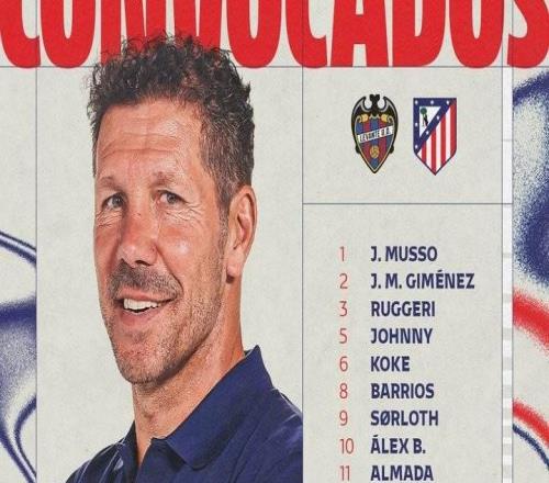 馬競戰萊萬特名單：格子、小西蒙尼缺陣，一隊外場球員剩16人