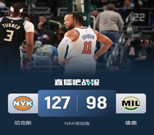 尼克斯七名球員得分上雙輕取雄鹿布倫森貢獻(xiàn)27分7助攻唐斯17分13籃板小波特11分10籃板_NBA直播