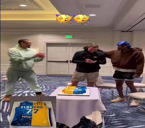 排面湖人為東契奇慶生詹皇領唱生日歌,海斯范德彪護法077吹蠟燭