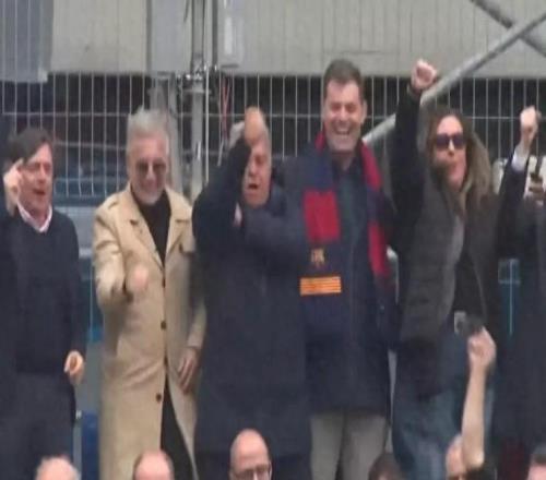 巴薩大勝！拉波爾塔看臺高歌“不跳就是皇馬人”，一個手勢引熱議