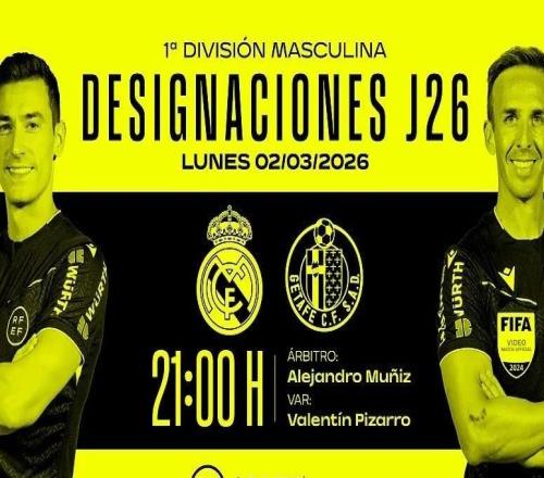 官方：穆尼斯將執法西甲第26輪皇馬vs赫塔費