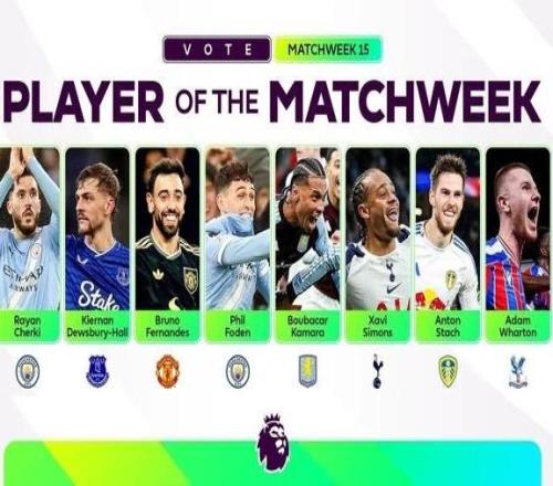 英超第15轮最佳球员候选：B费、谢尔基、福登、西蒙斯入选